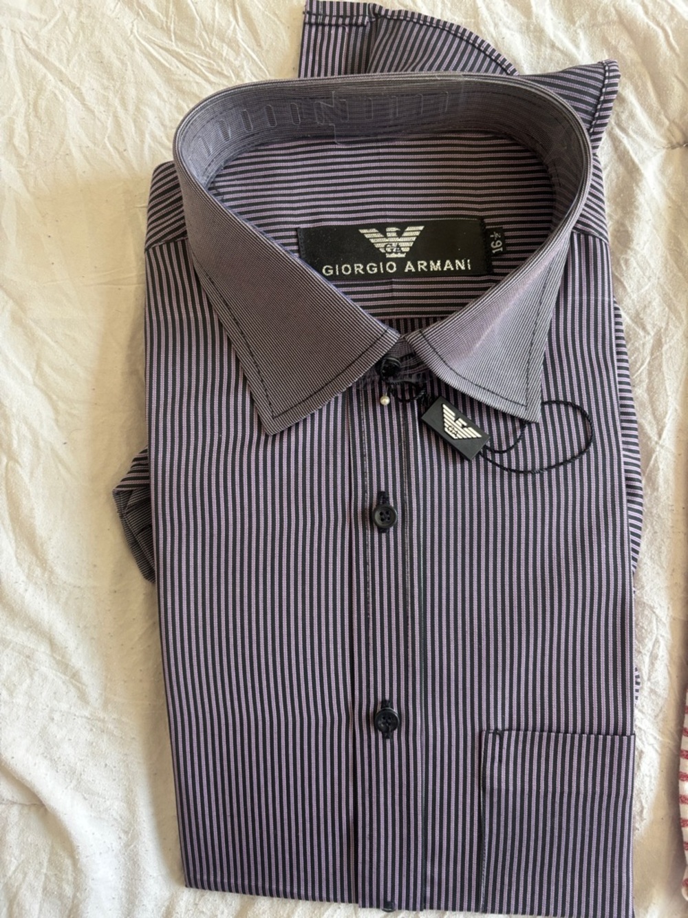 Giorgio Armani Men's Narrow Striped Purple and Black Dress Shirt